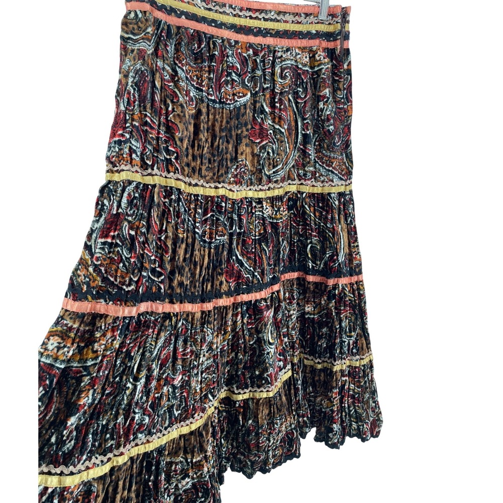 Tiered‎ Maxi Skirt Womens Small Brown Velveteen Mixed Media Artsy Western Boho